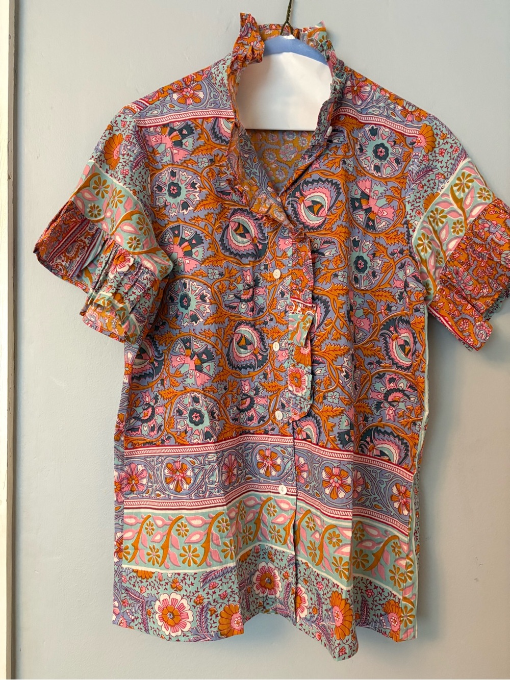 Mille Resort and Travel Printed Ruffle-Sleeve Blouse - Multi